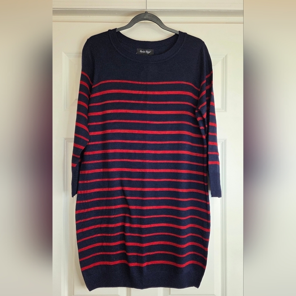 Charlie Paige Blue & Red Striped Sweater Dress - Size LG